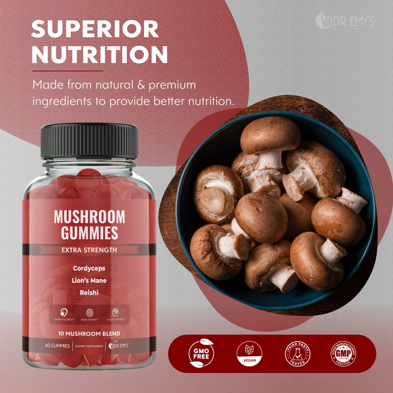Mushroom Gummy Supplements 60 Count
